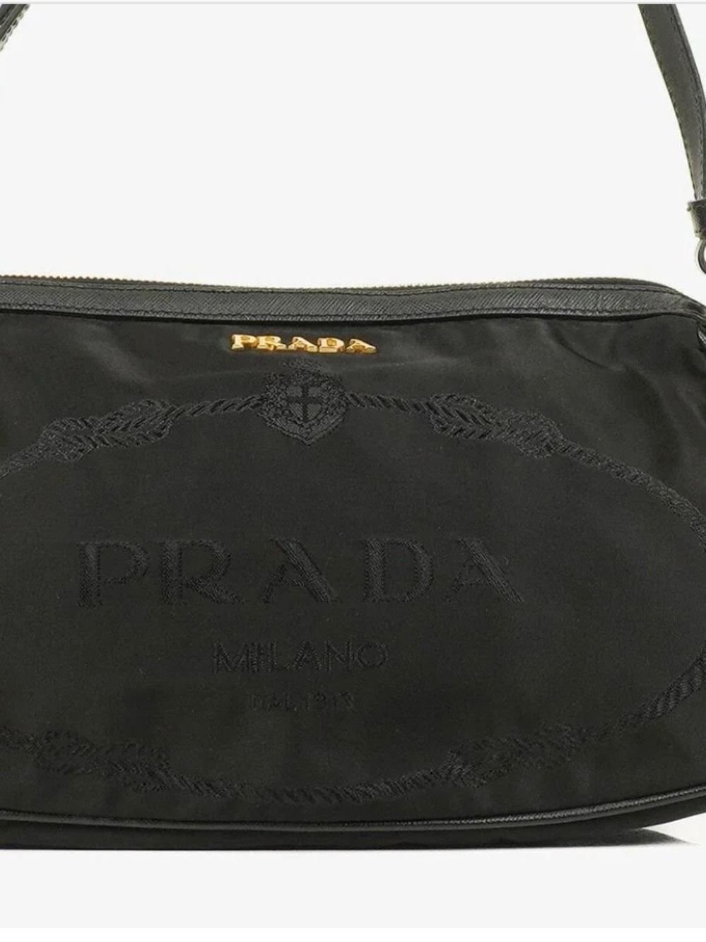 VINTAGE Prada Tessuto Black Nylon Jacquard logo 🌻